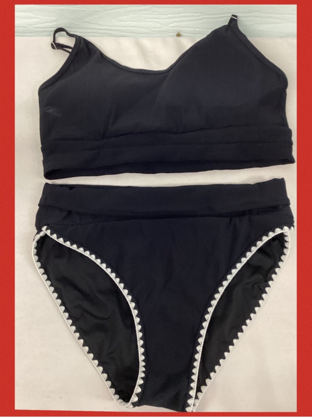 Black Ribbed One-Piece swimsuit with Scalloped Trim 51 - Picture 5 of 6